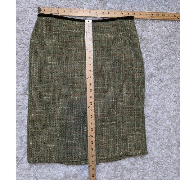 Cynthia Steffe Tweed Pencil Skirt with Velvet Trim Green and Brown Size 8 - Picture 6 of 11